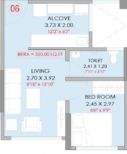 Floor plan of 1 BHK 352 Sq. Ft. Apartment in Shraddha Palladium, Mumbai