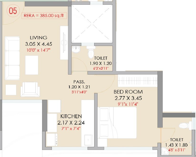 1 BHK 385 Sq. Ft. Apartment