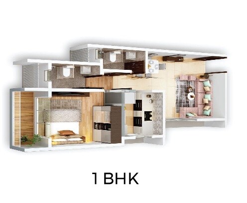 Floor plan of 1 BHK 411 Sq. Ft. Apartment in Shraddha Panorama, Mumbai