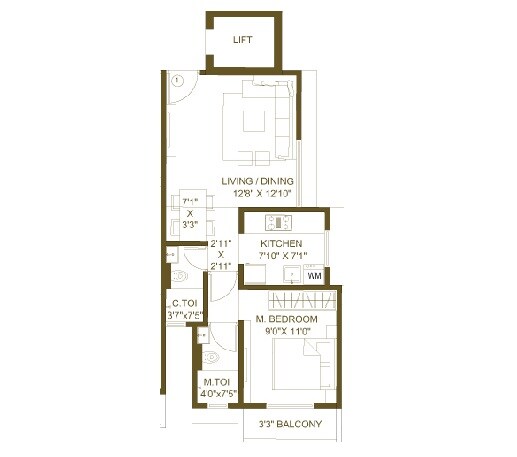 Floor plan of 1 BHK 476 Sq. Ft. Apartment in Shraddha Panorama, Mumbai
