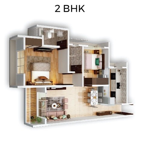 Floor plan of 2 BHK 681 Sq. Ft. Apartment in Shraddha Panorama, Mumbai