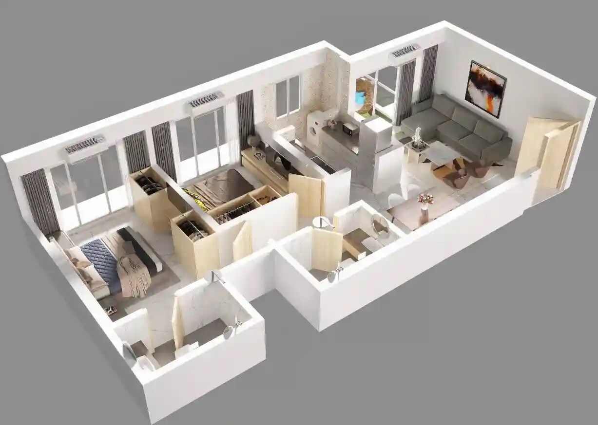 Floor plan of 2 BHK 690 Sq. Ft. Apartment in Shraddha Paradise, Mumbai