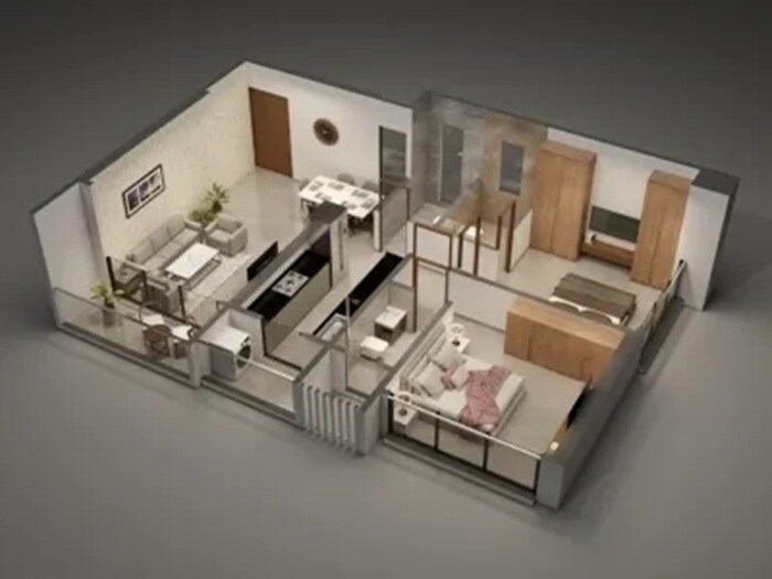Floor plan of 2 BHK 558 Sq. Ft. Apartment in Shraddha Paradise Enclave, Mumbai