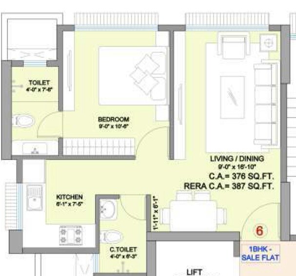 Floor plan of 1 BHK 387 Sq. Ft. Apartment in Shraddha Passion, Mumbai