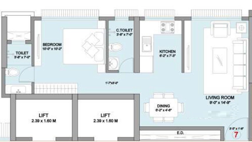 Floor plan of 1 BHK 410 Sq. Ft. Apartment in Shraddha Passion, Mumbai