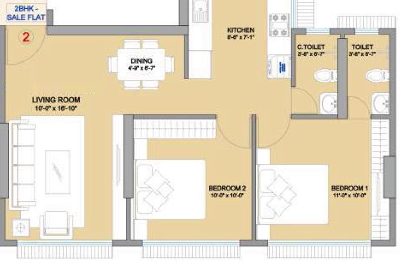 Floor plan of 2 BHK 545 Sq. Ft. Apartment in Shraddha Passion, Mumbai