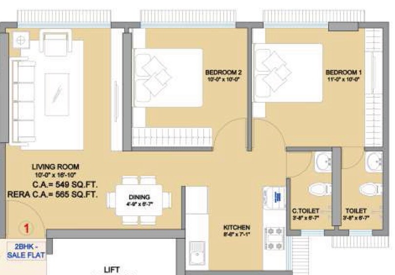 Floor plan of 2 BHK 565 Sq. Ft. Apartment in Shraddha Passion, Mumbai