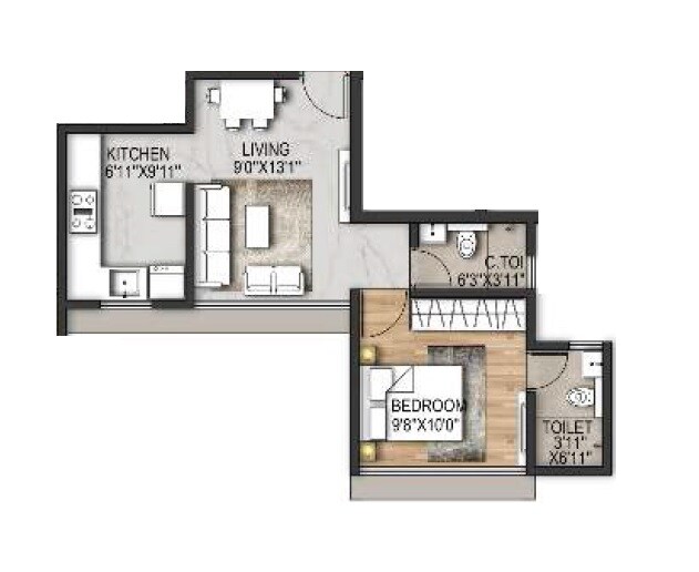 Floor plan of 1 BHK 365 Sq. Ft. Apartment in Shraddha Pavillion, Mumbai