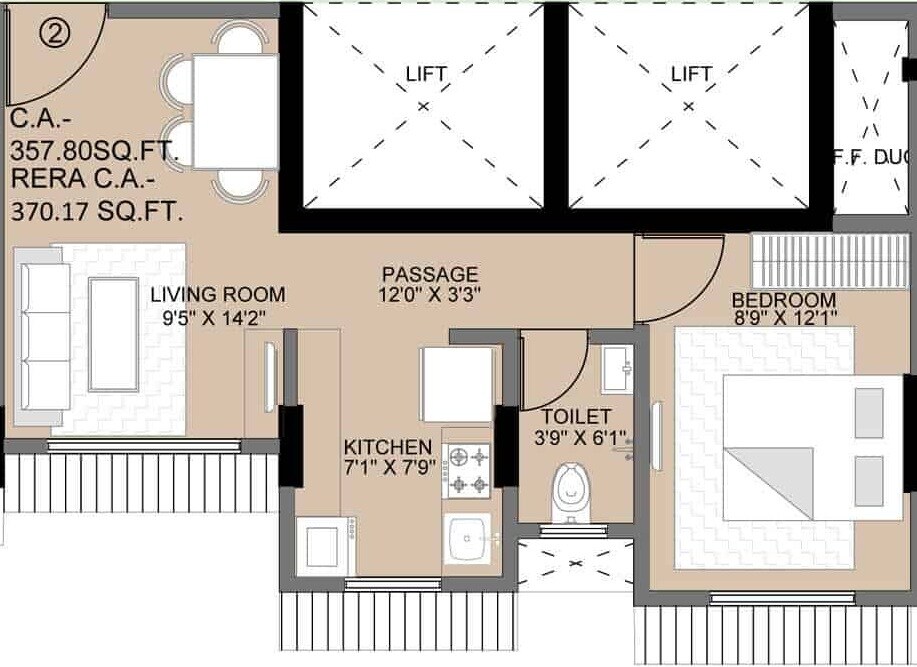 Floor plan of 1 BHK 370 Sq. Ft. Apartment in Shraddha Pinnacle, Mumbai