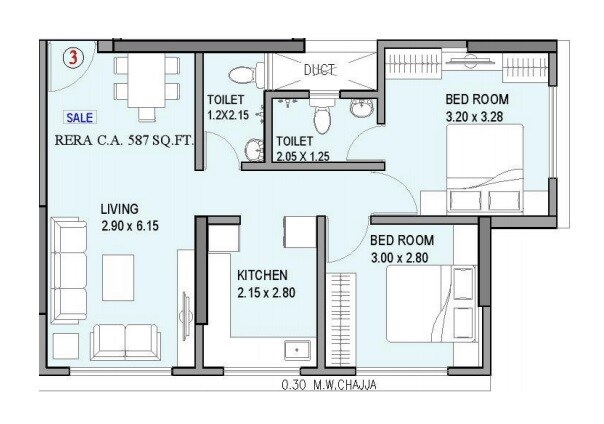 2 BHK 588 Sq. Ft. Apartment