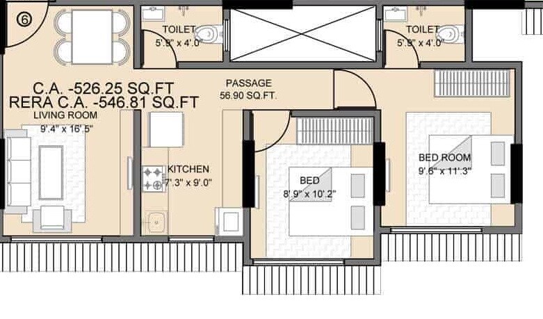 Floor plan of 2 BHK 547 Sq. Ft. Apartment in Shraddha Prestige, Mumbai