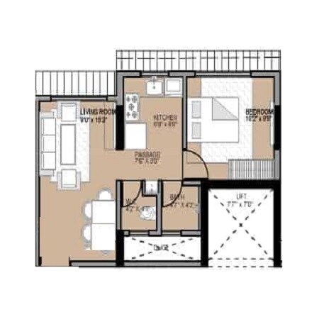 Floor plan of 1 BHK 403 Sq. Ft. Apartment in Shraddha Pride, Mumbai