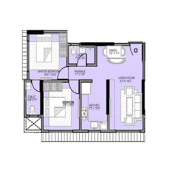 Floor plan of 2 BHK 640 Sq. Ft. Apartment in Shraddha Pride, Mumbai