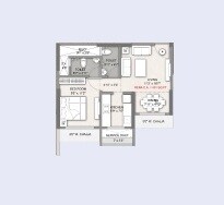 Floor plan of 1 BHK 358 Sq. Ft. Apartment in Shraddha Priva, Mumbai