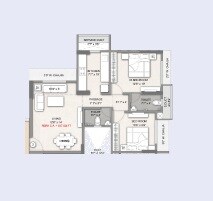 Floor plan of 2 BHK 624 Sq. Ft. Apartment in Shraddha Priva, Mumbai