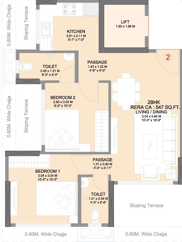 Floor plan of 2 BHK 547 Sq. Ft. Apartment in Shraddha Privilege, Mumbai