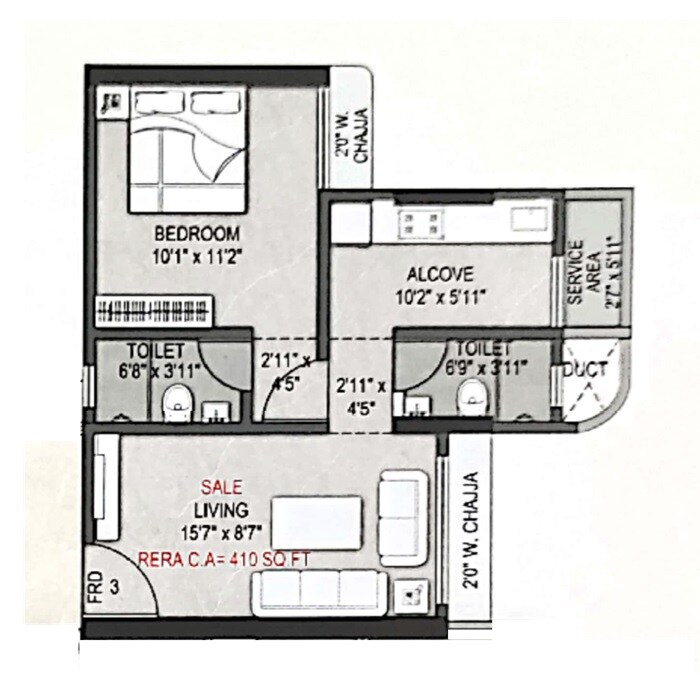 Floor plan of 1 BHK 410 Sq. Ft. Apartment in Shraddha Siddhivinayak CHS, Mumbai