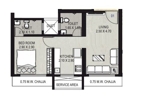 Floor plan of 1 BHK 434 Sq. Ft. Apartment in Shraddha Vardaan, Mumbai