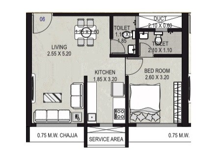 Floor plan of 1 BHK 455 Sq. Ft. Apartment in Shraddha Vardaan, Mumbai