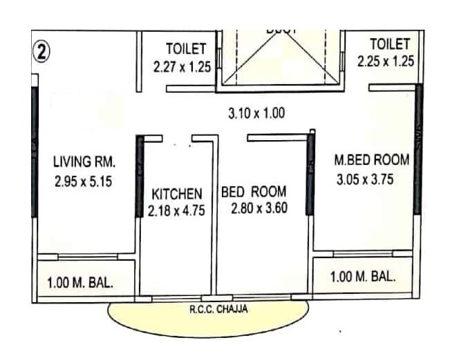 Floor plan of 2 BHK 526 Sq. Ft. Apartment in Shraddha Vertica, Mumbai