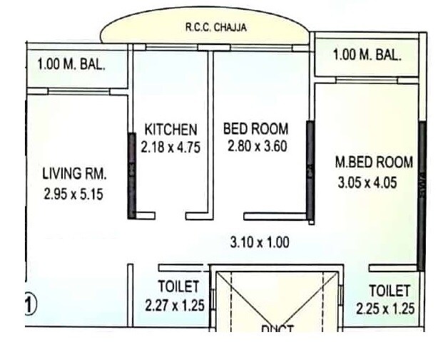 Floor plan of 2 BHK 703 Sq. Ft. Apartment in Shraddha Vertica, Mumbai