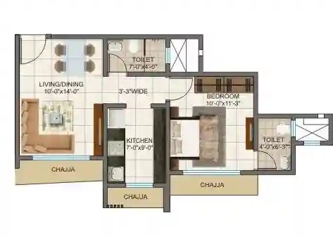 Floor plan of 1 BHK 415 Sq. Ft. Apartment in Shree Abhishek CHS, Mumbai