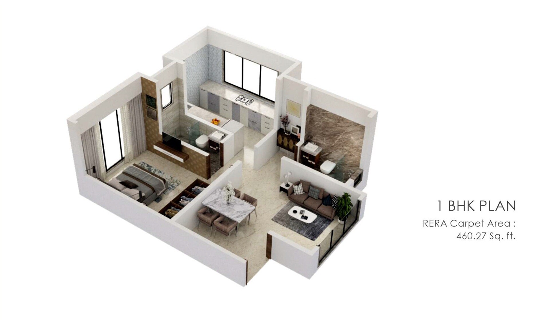 Floor plan of 1 BHK 460 Sq. Ft. Apartment in Shree Balaji Mahirr, Mumbai