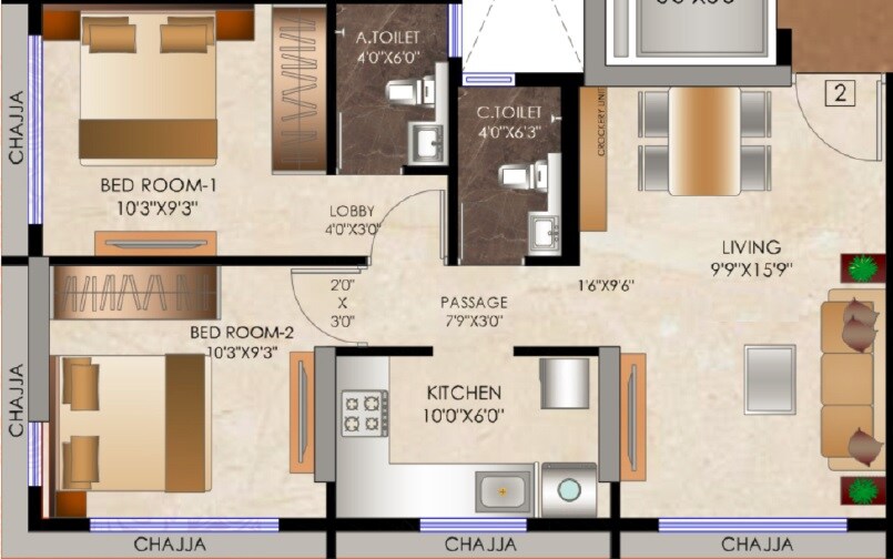 2 BHK 526 Sq. Ft. Apartment