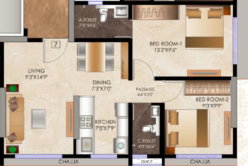 2 BHK 552 Sq. Ft. Apartment