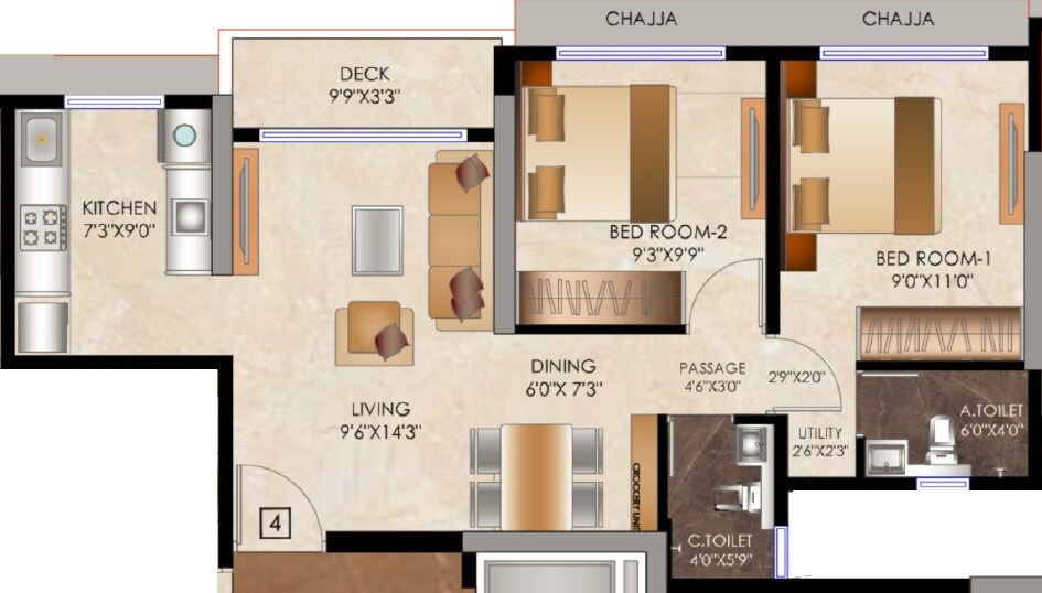 2 BHK 572 Sq. Ft. Apartment