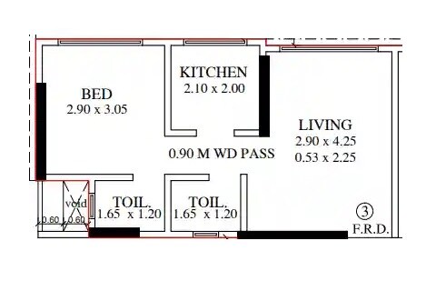 Floor plan of 1 BHK Apartment - 392 sq. ft. in Shree Bhaveshwar Heights, Mumbai