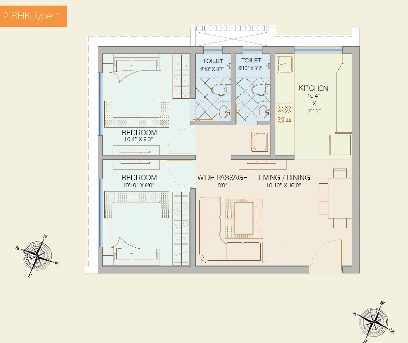 Floor plan of 2 BHK 577 Sq. Ft. Apartment in Shree Dadamaharaj Heights, Mumbai