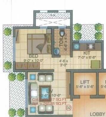 Floor plan of 1 BHK 358 Sq. Ft. Apartment in Shree Hari Niwas Goregaon, Mumbai