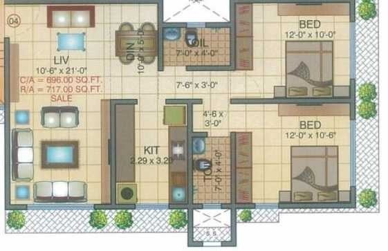 Floor plan of 2 BHK 698 Sq. Ft. Apartment in Shree Hari Niwas Goregaon, Mumbai