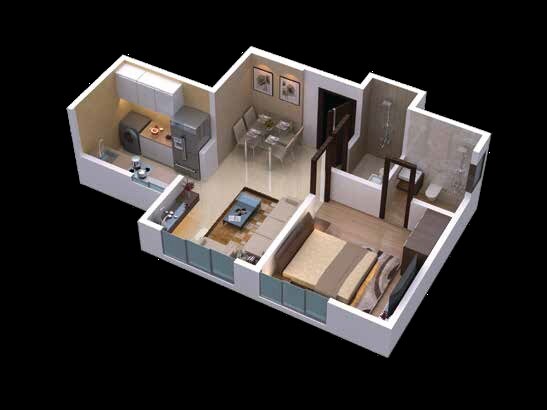 Floor plan of 1 BHK 390 Sq. Ft. Apartment in Shree Kaveri Heights, Mumbai