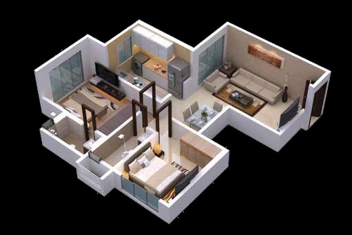 Floor plan of 2 BHK 604 Sq. Ft. Apartment in Shree Kaveri Heights, Mumbai