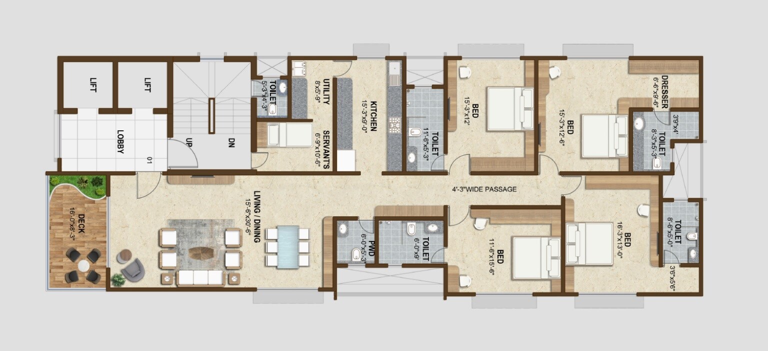 Floor plan of 4 BHK 2205 Sq. Ft. Apartment in Shree Krishna Amarante, Mumbai
