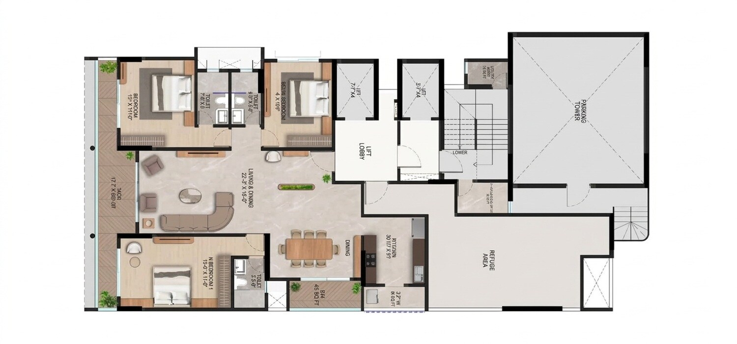 3 BHK 1764 Sq. Ft. Apartment