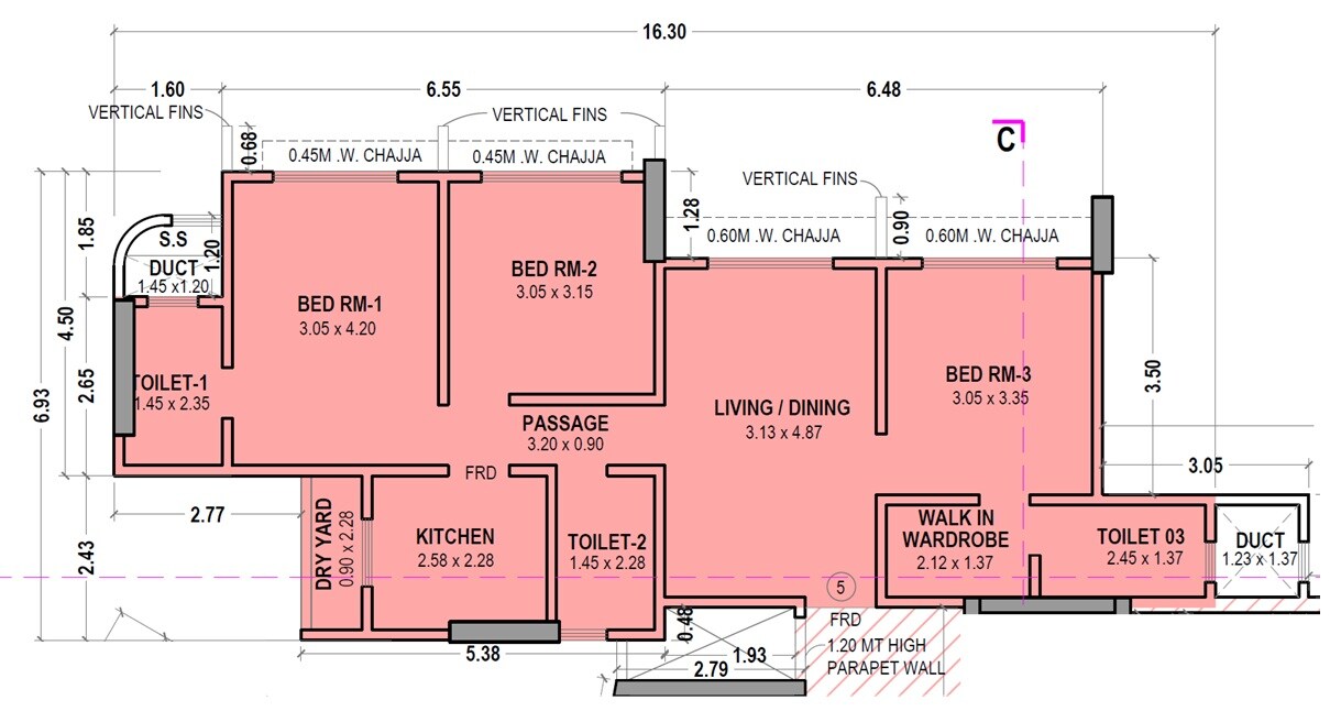 Floor plan of 3 BHK 785 Sq. Ft. Apartment in Shree Krishna Chirantan, Mumbai