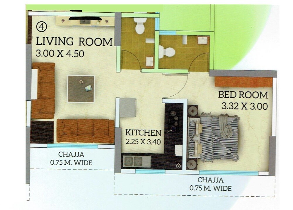 Floor plan of 1 BHK 269 Sq. Ft. Apartment in Shree Krishna Daffodil Heights, Mumbai