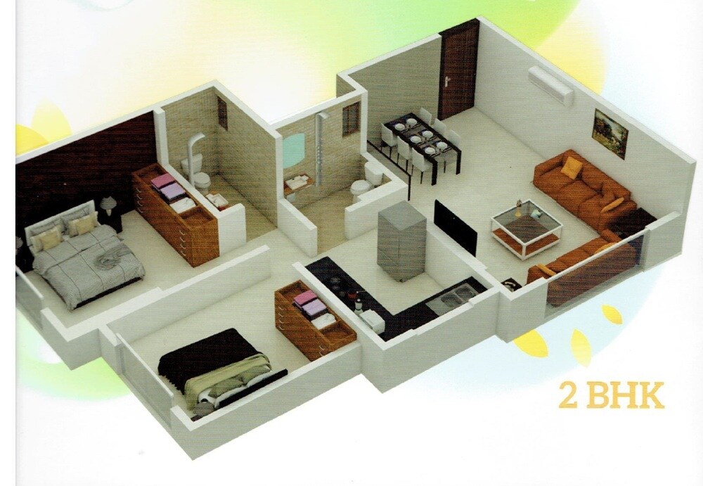 Floor plan of 2 BHK 563 Sq. Ft. Apartment in Shree Krishna Daffodil Heights, Mumbai
