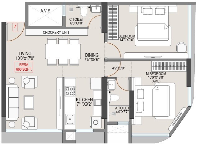 Floor plan of 2 BHK 660 Sq. Ft. Apartment in Shree Krishna Heights, Mumbai