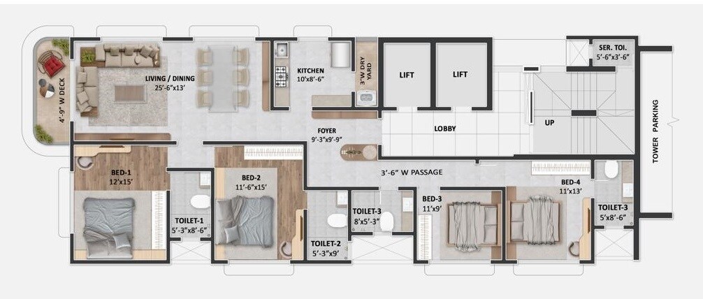 Floor plan of 4 BHK 1533 Sq. Ft. Apartment in Shree Krishna Suyog, Mumbai
