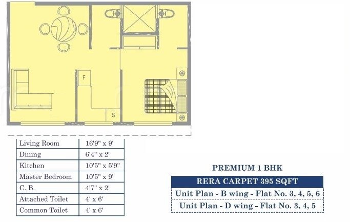 Floor plan of 1 BHK 395 Sq. Ft. Apartment in Shree Krushna Tower, Mumbai