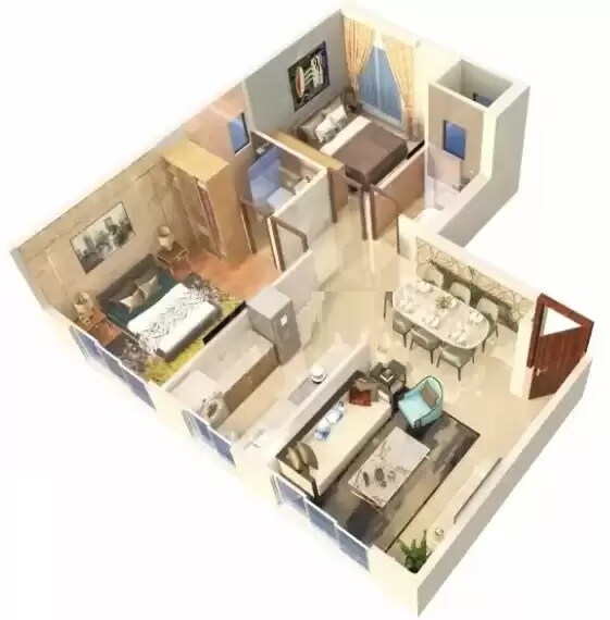 Floor plan of 2 BHK Apartment - 425 sq. ft. in Shree Kutchhi Bhanushali Nagar, Mumbai