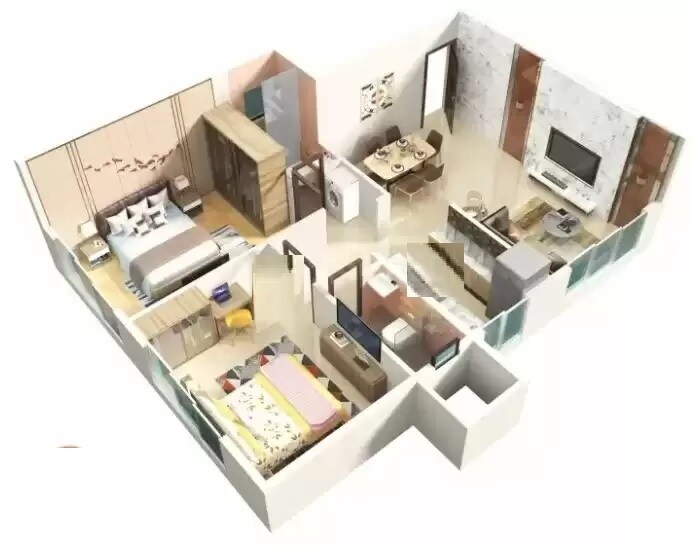 Floor plan of 2 BHK Apartment - 723 sq. ft. in Shree Kutchhi Bhanushali Nagar, Mumbai