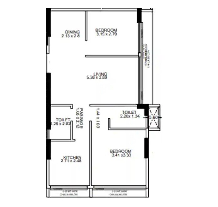 Floor plan of 2 BHK 660 Sq. Ft. Apartment in Shree Laxmi Eternity, Mumbai