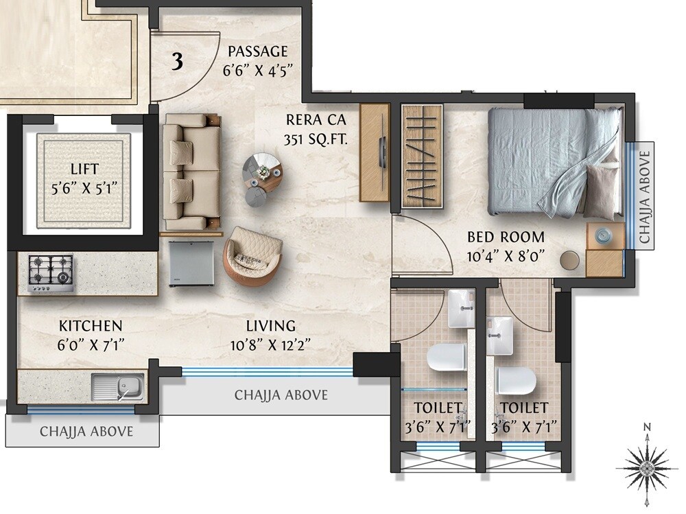 1 BHK 350 Sq. Ft. Apartment