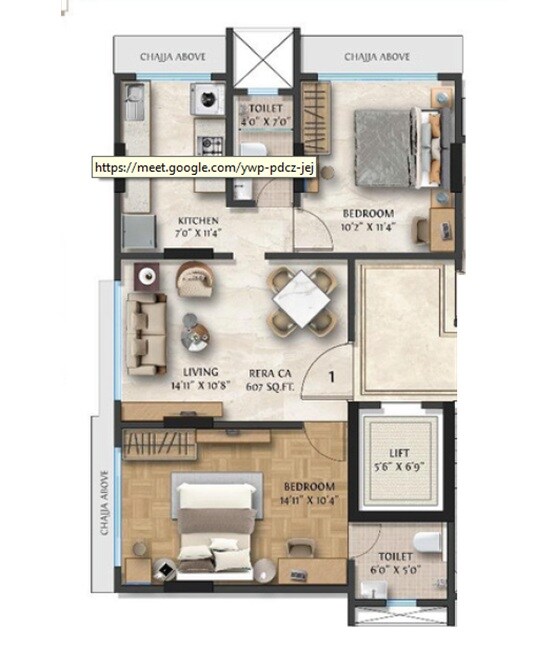 Floor plan of 2 BHK 607 Sq. Ft. Apartment in Shree Mahalakshmi Kunj, Mumbai