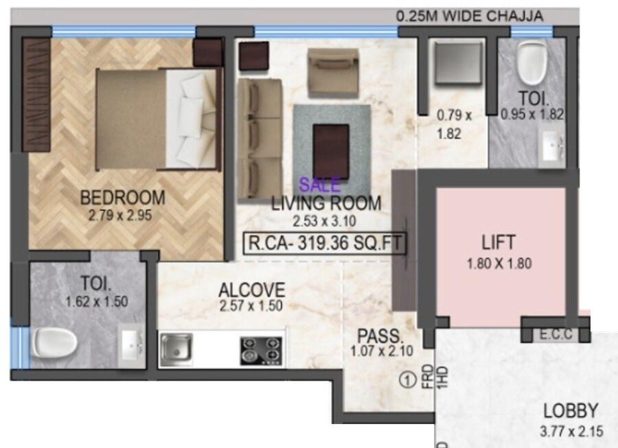 Floor plan of 1 BHK 319 Sq. Ft. Apartment in Shree Mahalakshmi Saburi, Mumbai